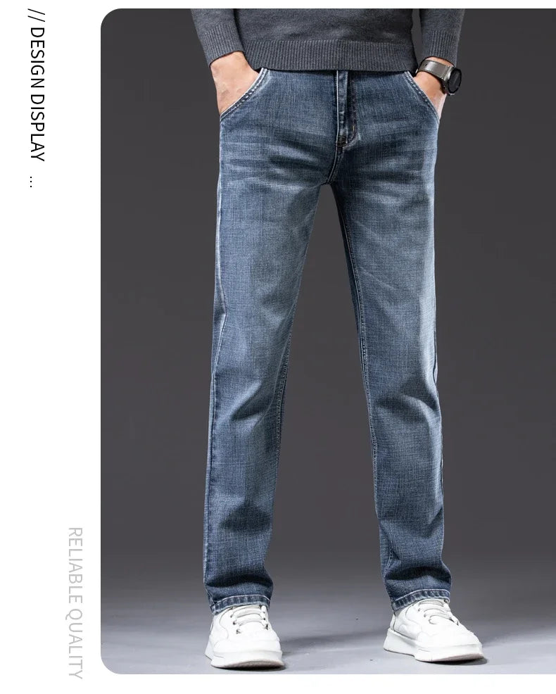 New Men's Light Business Loose Jeans