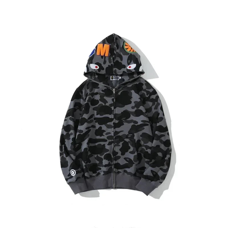 New Trendy Shark Camouflage Zippered Hoodie