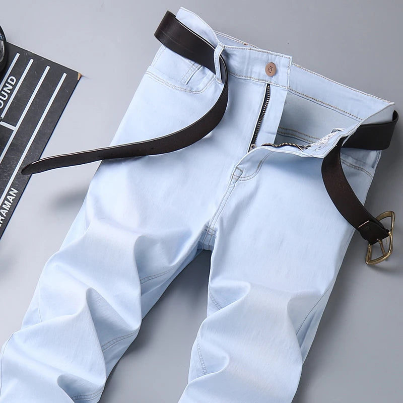 New Men's Sky Blue Slim Stretch Jeans