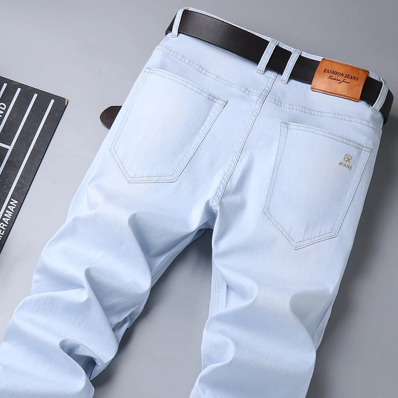 New Men's Sky Blue Slim Stretch Jeans