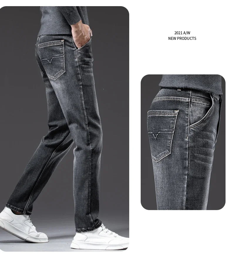 New Men's Light Business Loose Jeans