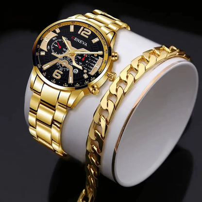 2PCS Men's Band Watch Fashion Luxury Bracelet Set