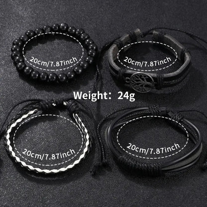 5-Piece Men's Black Quartz Watch & Bracelet Set (No Box)